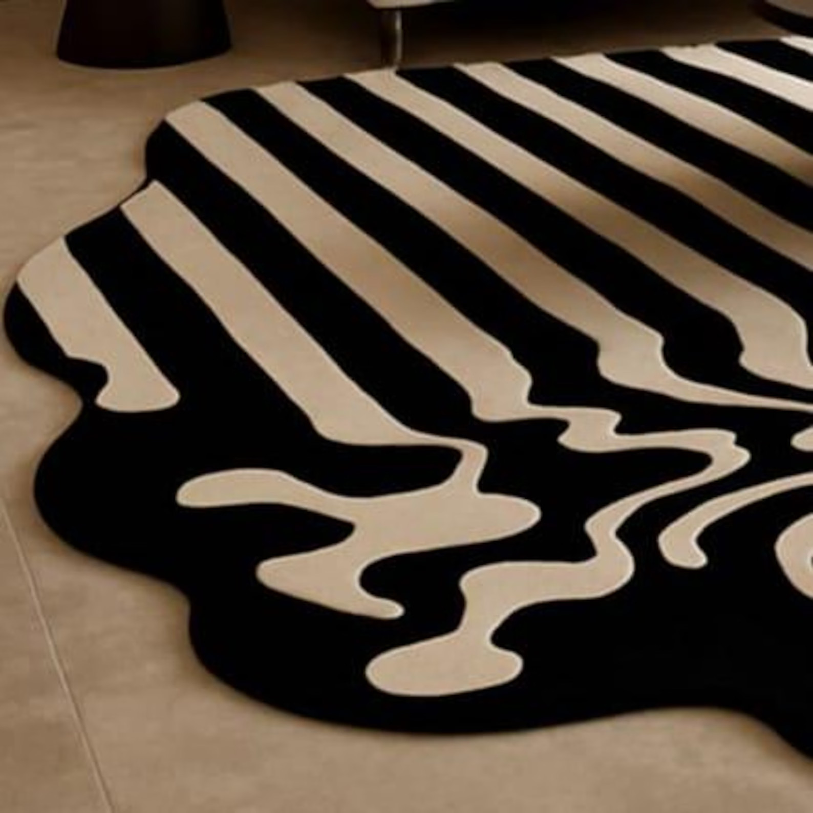 Modern Irregular Wavy Black & White Rug | Abstract Optical Illusion Carpet