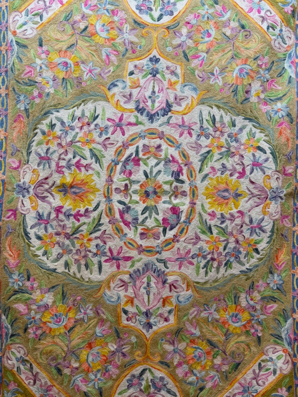 Vintage Fabulous Hand Wool Embroidered Kashmiri Chain Stitch Rug 171×117 Cm