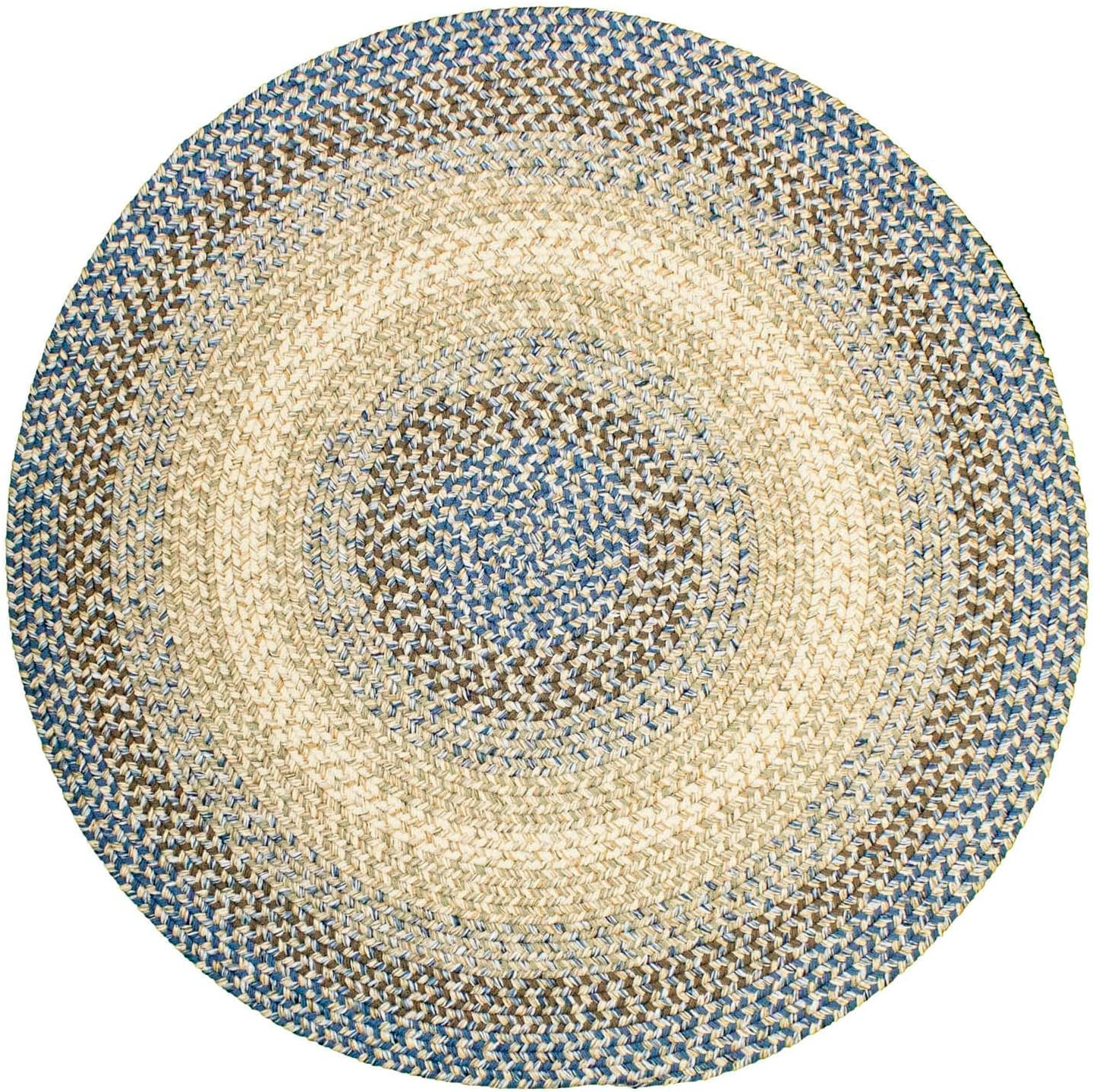 Reversible 4′ Round Braided Rug – Blue/Beige Farmhouse Indoor/Outdoor Rug