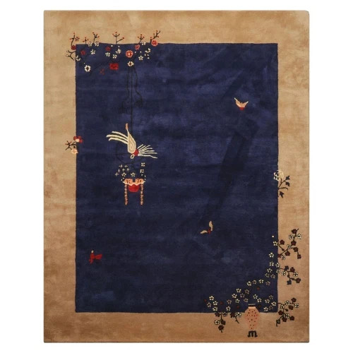 Navy Hand Tufted Wool Area Rug Multi Sizes Art Deco , Oriental Rug Carpet