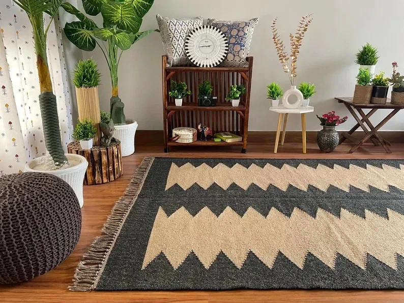 Kilim Rug Teraditional Kilim Vintage Rug Natural Handwoven Wool Jute Rug Carpet