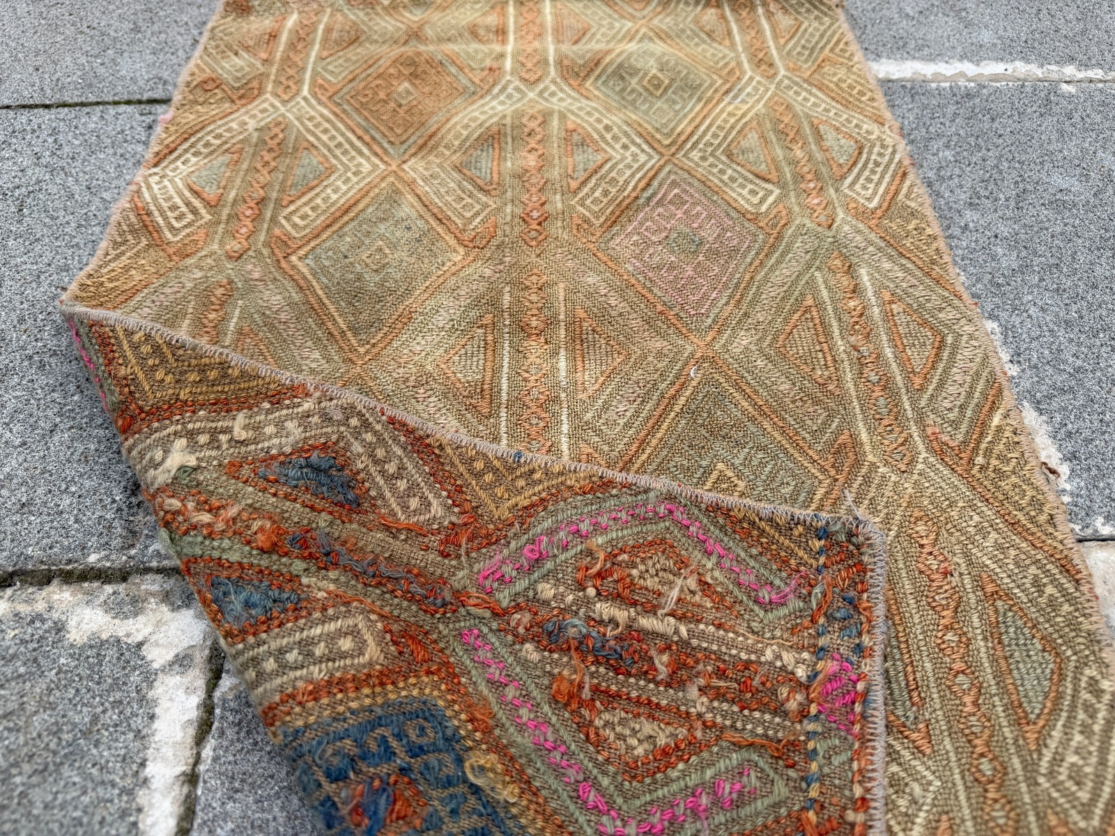 Vintage Turkish Cicim Kilim 1.3×2.2 ft Small Tribal Boho Flatweave Rug