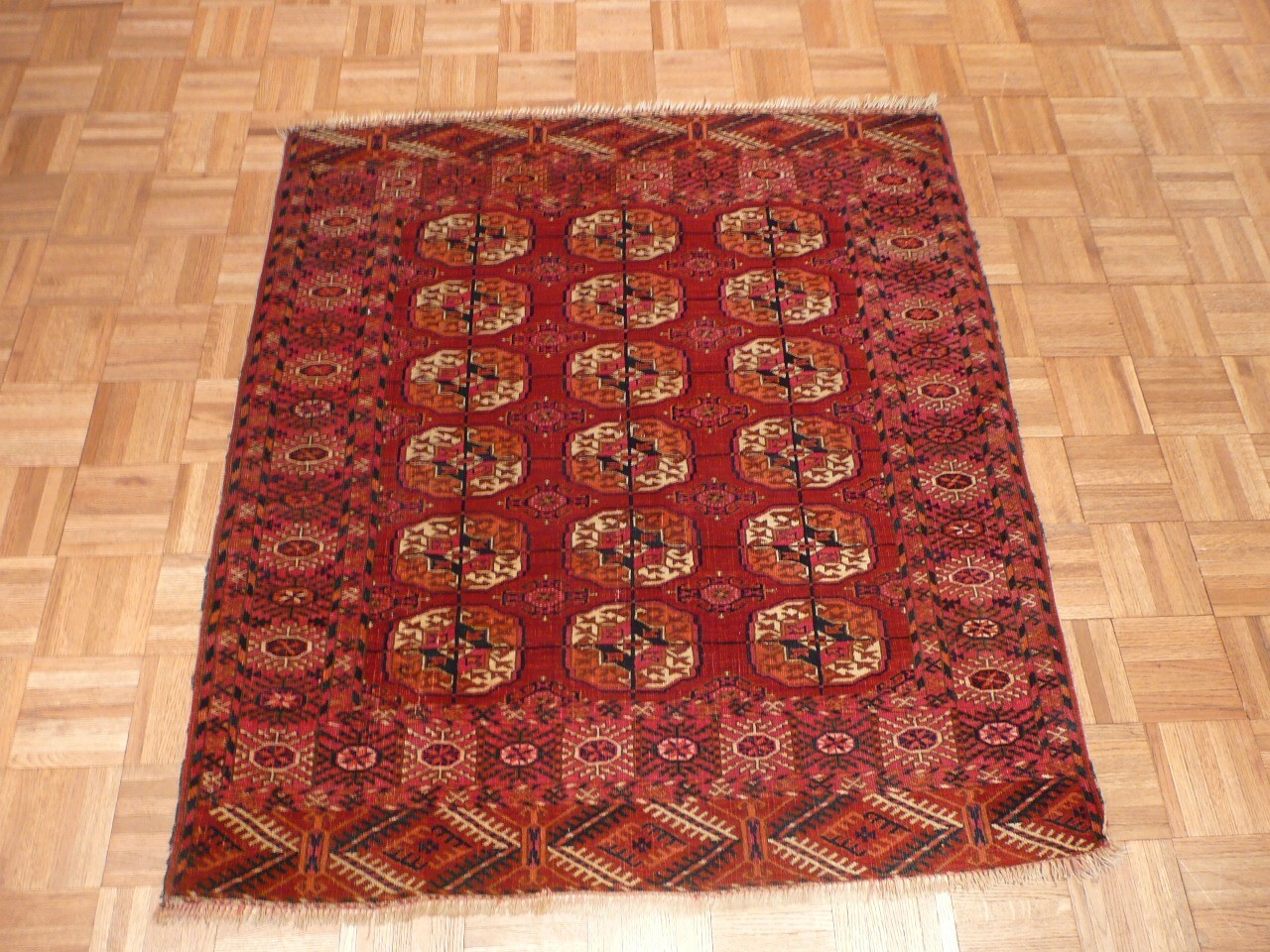 4’4 X 4’4 Hand Knotted Rust Red Antique Fine Bokara Oriental Rug G1850