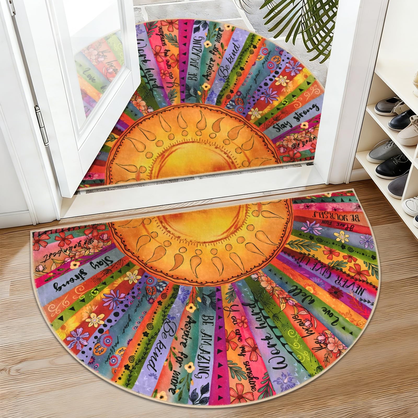 Sun Door Mat Indoor Entrance Inspirational Quotes Welcome Mat Half Circle Front