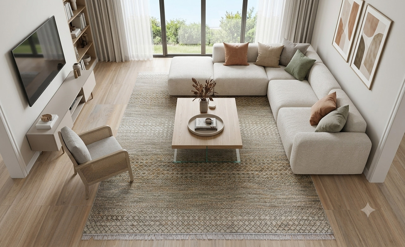 8×10 Modern Geometric Area Rug Neutral Beige Brown Hand Crafted Knotted Carpet