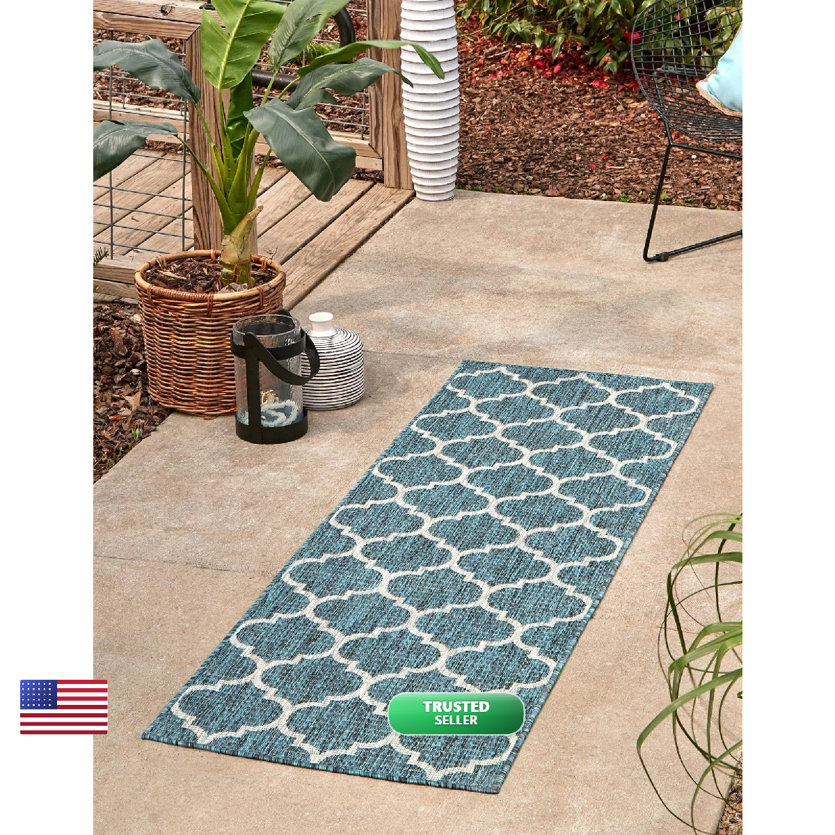 Unique Loom Outdoor Trellis Collection Area Rug 2 X 8 Runner Teal/ Gray 3152098