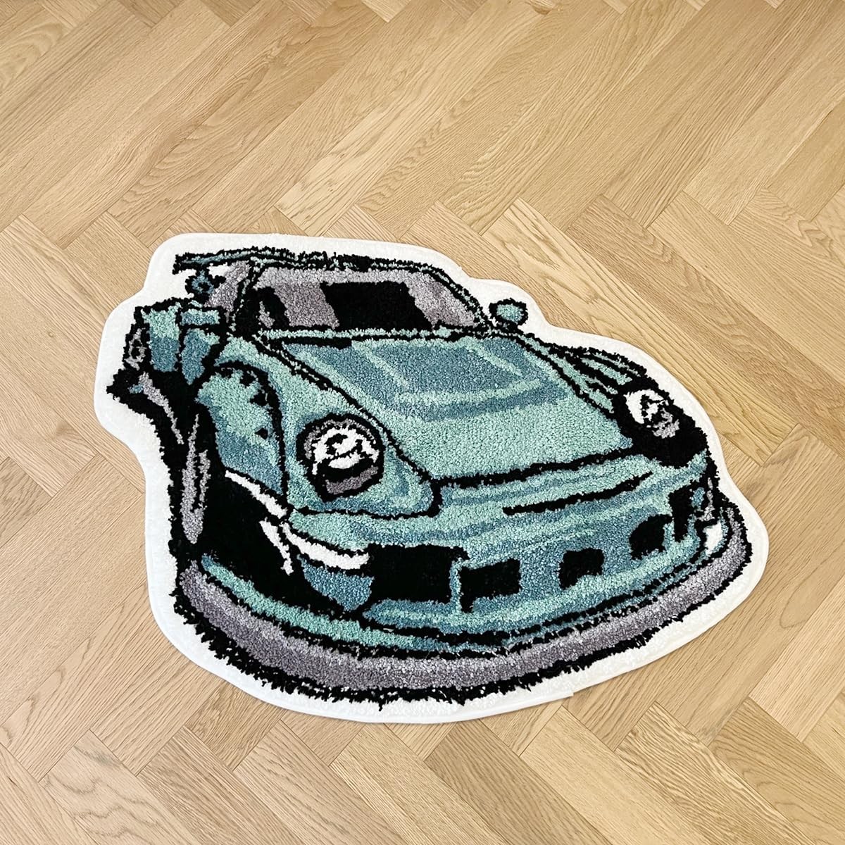 31.5×24 Inch Green Sports Car Shaped Flocking Rug Anti Slip Floor Doormat