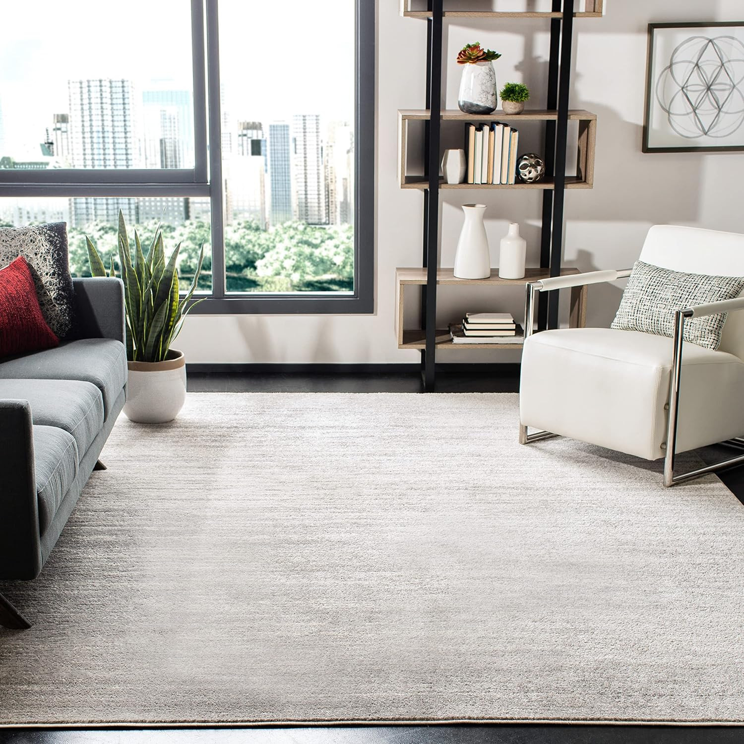 Ivory & Silver Ombre Area Rug – 11′ Square, Easy Care, Non-Shedding