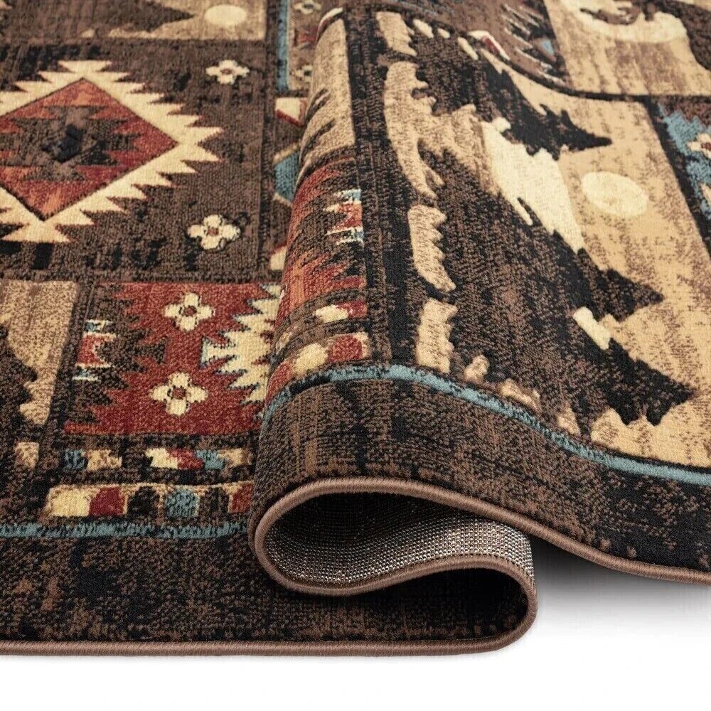 Large Southwest Area Rug Bears Adirondack Rustic Cabin Lodge Living Room 8×11