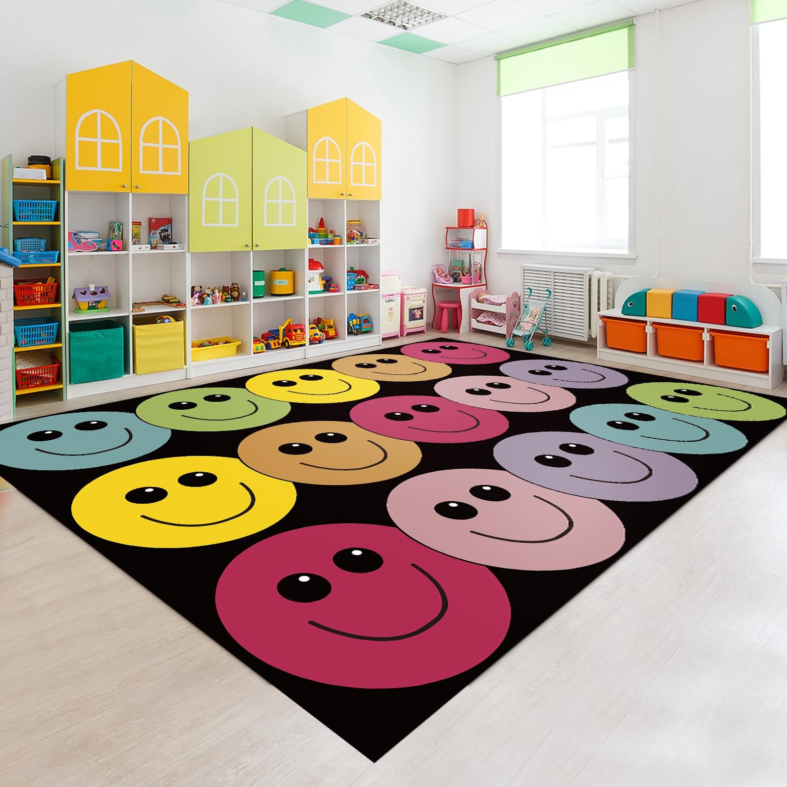 Smile Face Classroom Rug Preschool Kindergarten Large Educational Area Rug Pa…