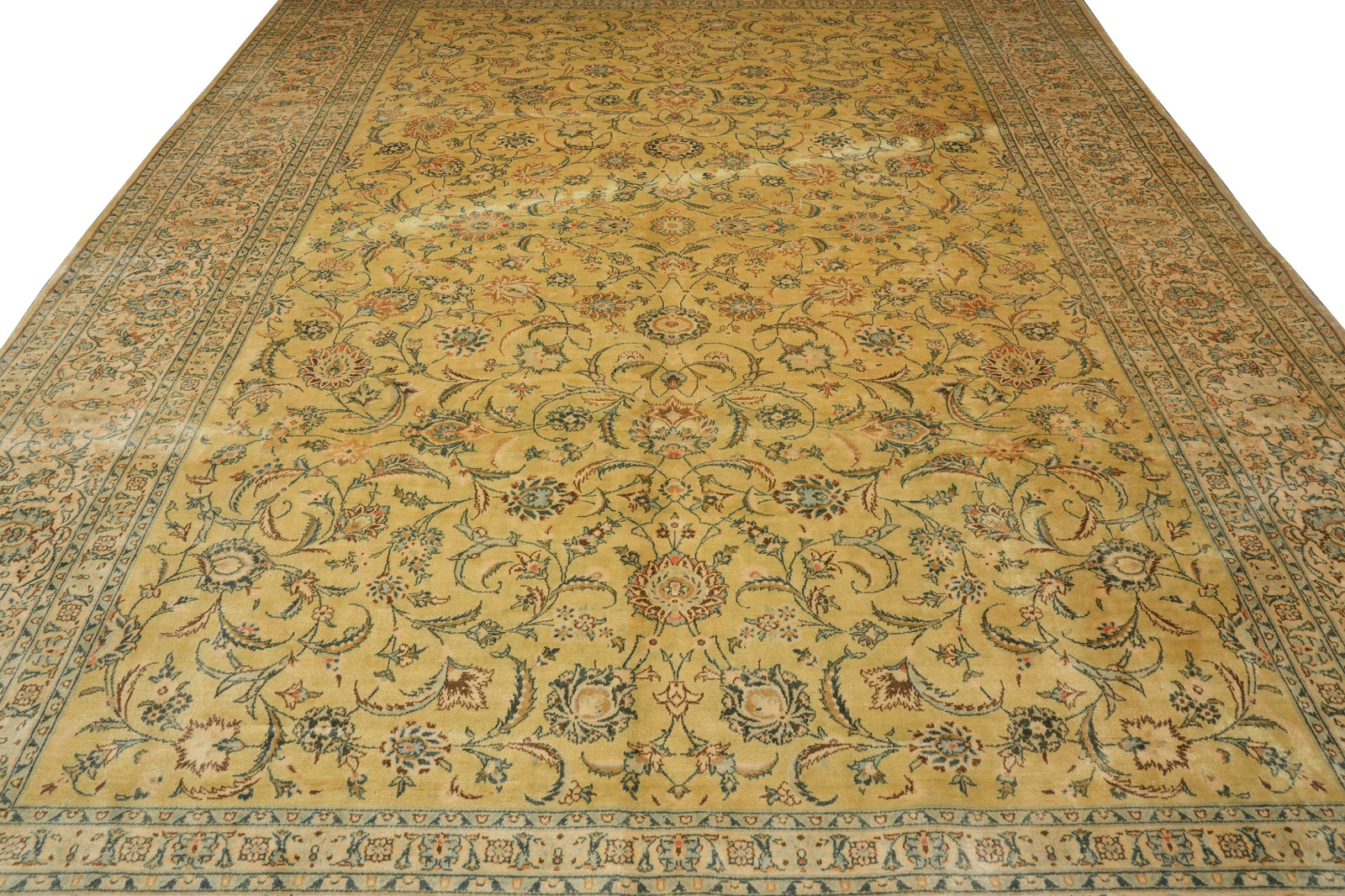 9.8 x 13.8 Semi-Antique Perrsian Kashaan rug Gold Green #F-4304