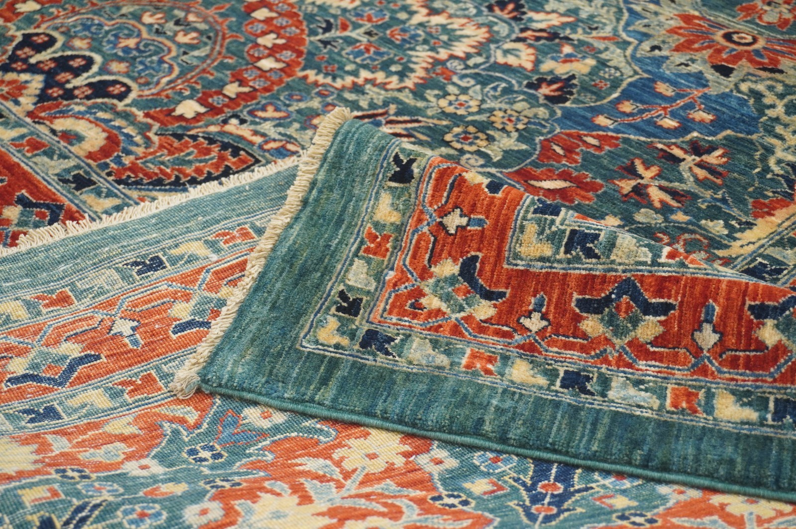 12×15 ft Green Turkish Hereke Hand Knotted Wool Oriental Rug ( 11’10″x14’4″ )