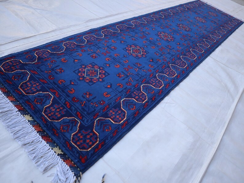 2×8 Royak Blue Tribal Handmade Runner Rug For Kitchen,Bathroom, Narrow Hallways