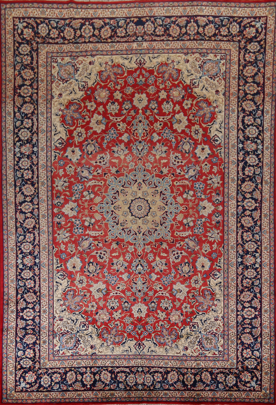Traditional Najafabad Red/ Navy Blue Area Rug 9×13 Wool Handmade Room Size Rug