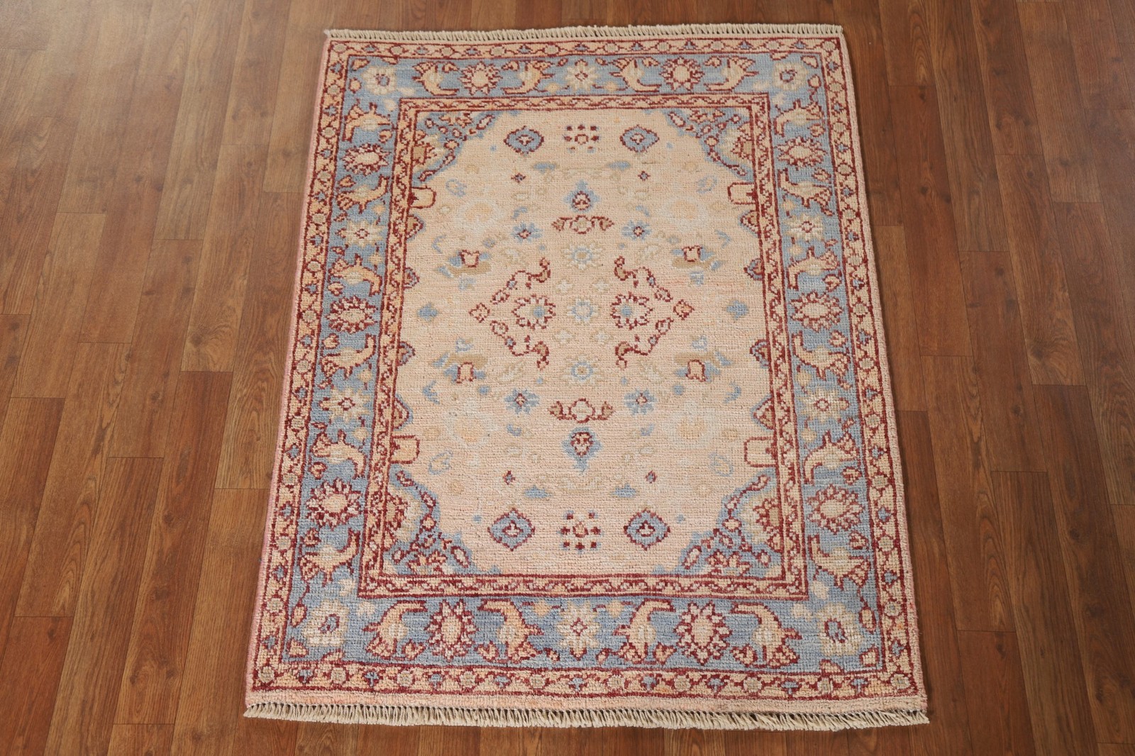 Oushak Turkish Accent Rug 3×4 Vegetable Dye Hand-knotted Wool Geometric Pattern