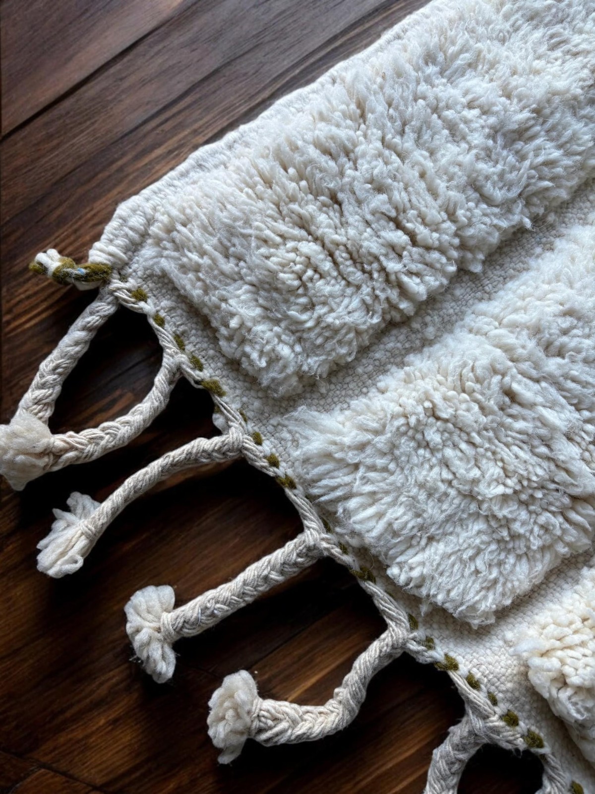 Hand Knotted Moroccan Berber Wool Rug Color Ivory Handmade Design Carpet Rug