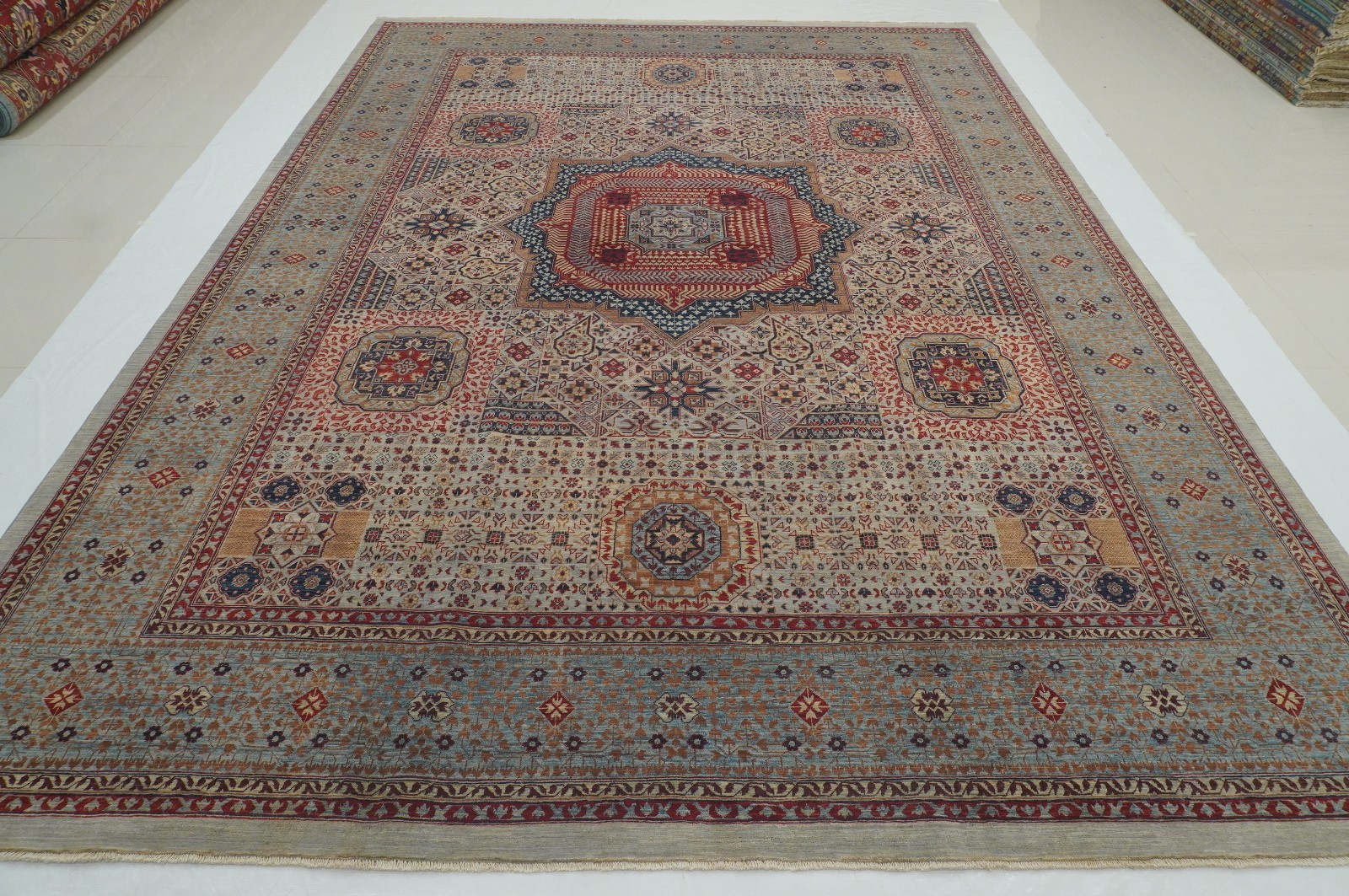 9×12 ft Gray Mamluk Hand Knotted Wool Medallion Area Rug