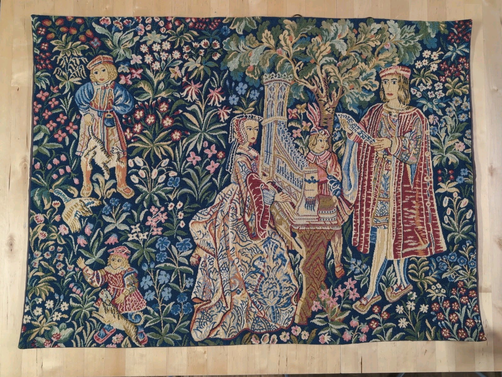French-woven Tapestry “Lady at the Organ,” Wall Hanging Corona Decor 28″X 38.5″