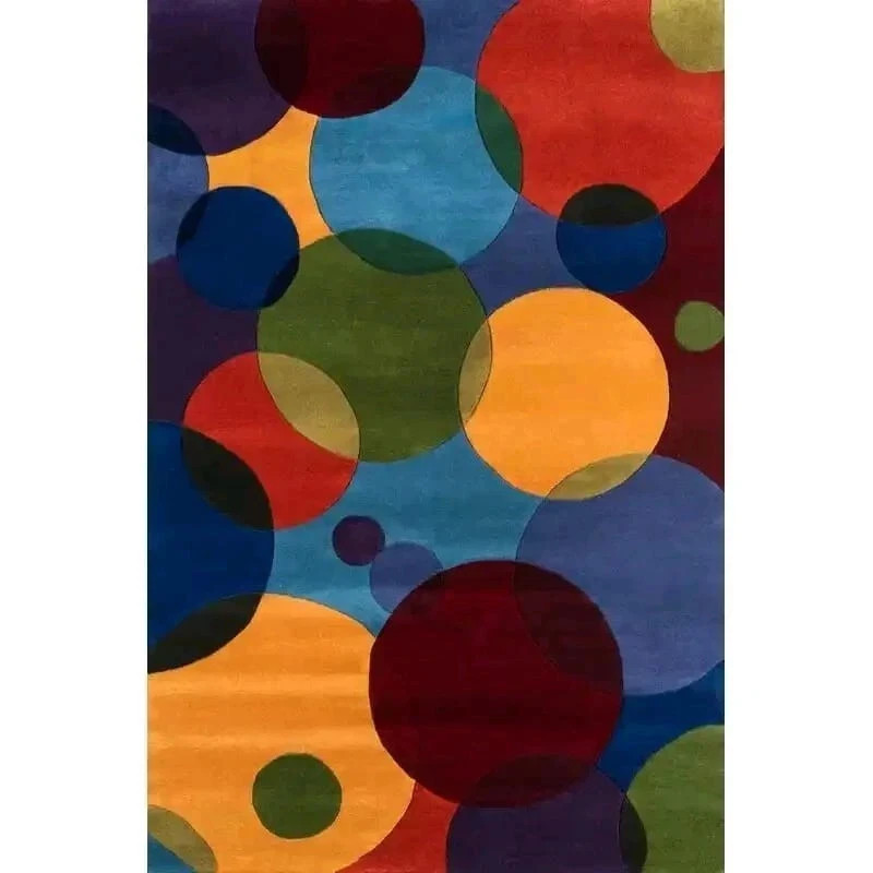 Abstract Circle Hand Tufted Wool Area Rug Multicolor Modern Designer Living Room