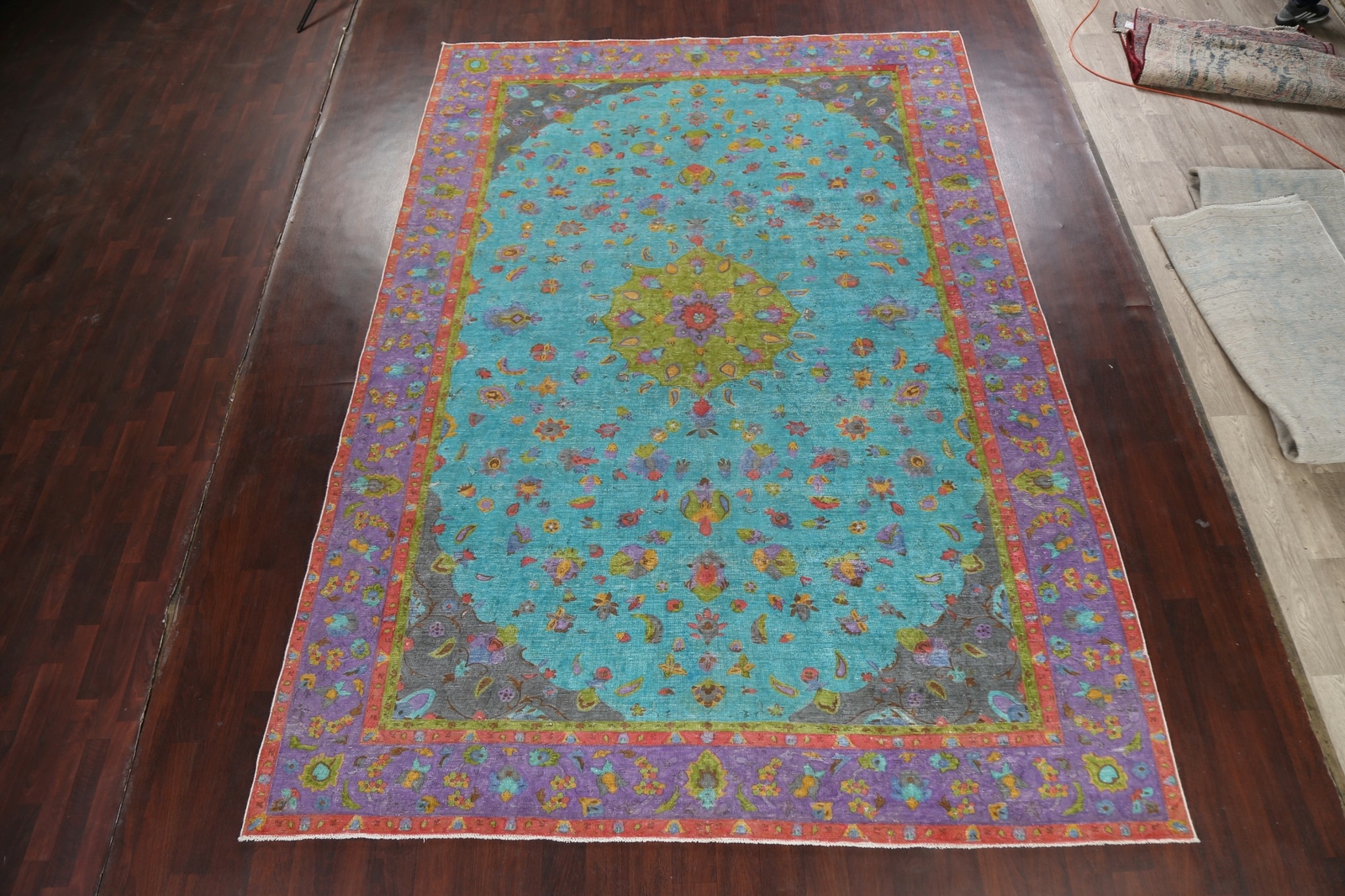 Vintage TURQUOISE Floral Tebriz Hand-knotted Area Rug Classic Oriental Wool 9×13