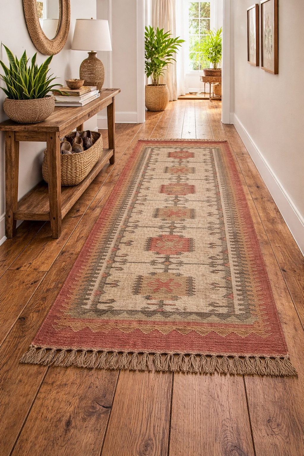 Handmade Kilim Area Rug Wool Jute Rectangle Tribal Vintage Look Flat Boho Carpet