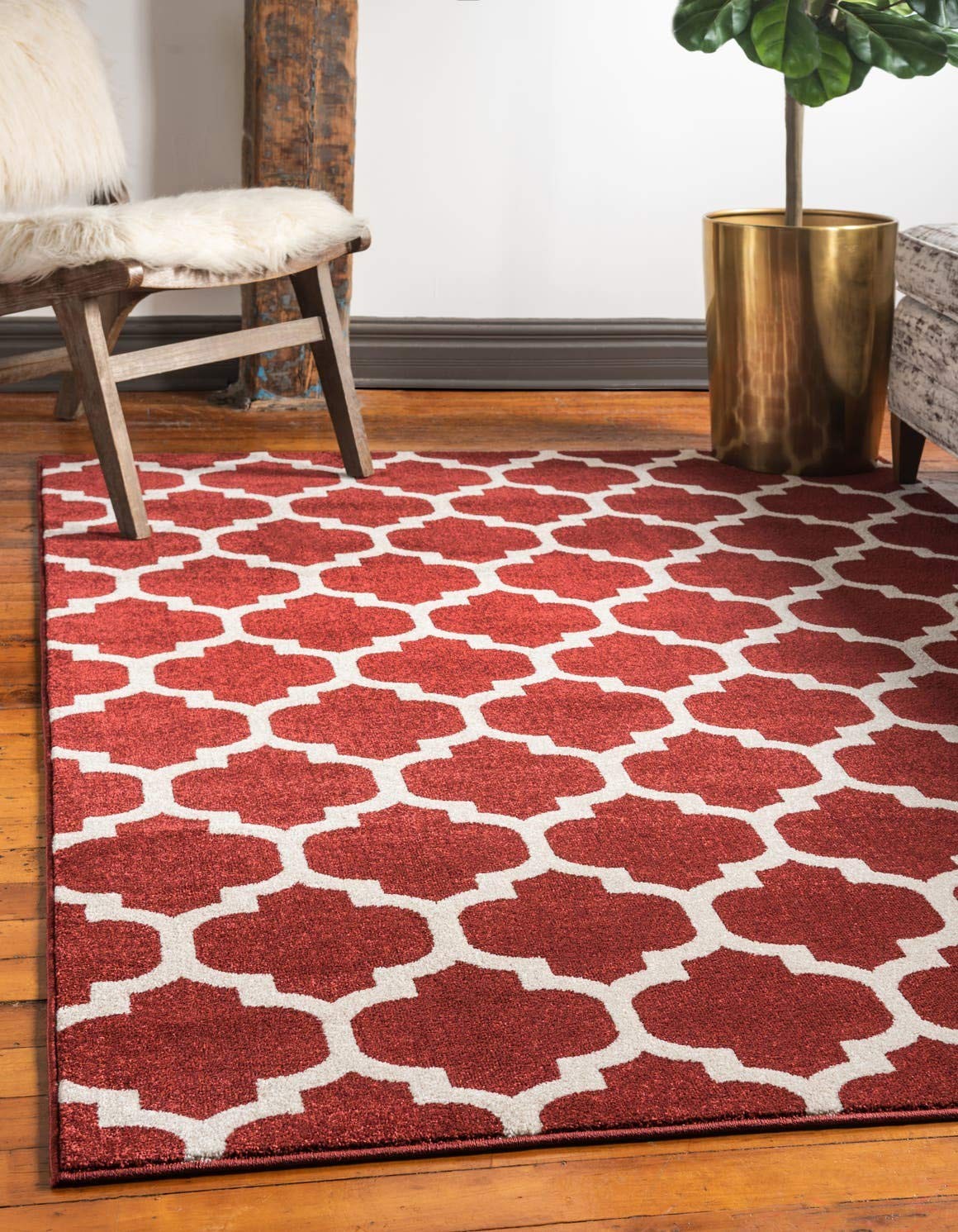 Trellis Collection Area Rug – Philadelphia (6′ 1″ x 9′ Rectangle Dark Terraco…