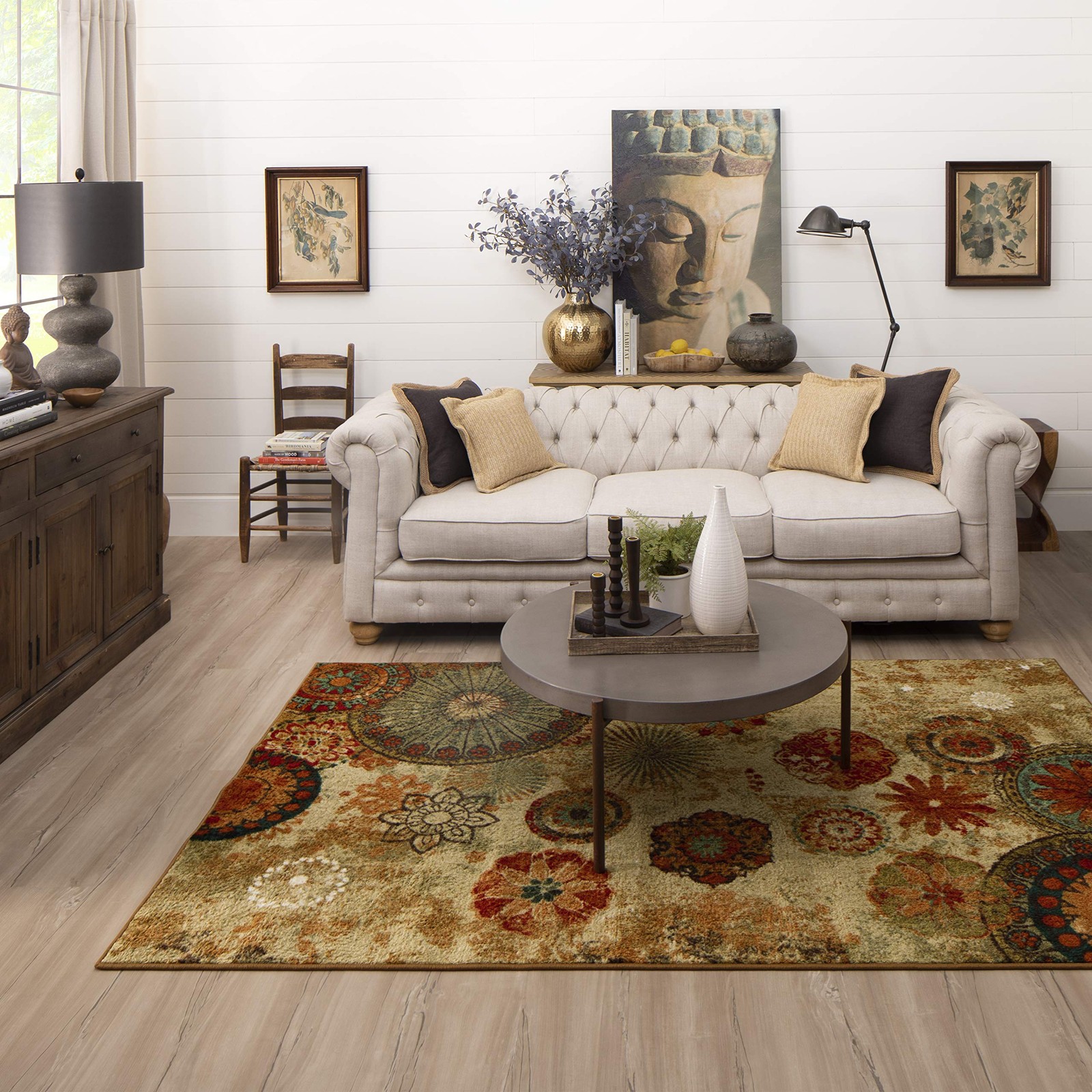 Caravan Ornamental Floral Medallion 6′ X 9′ Area Rug Orange For Living Room Dini