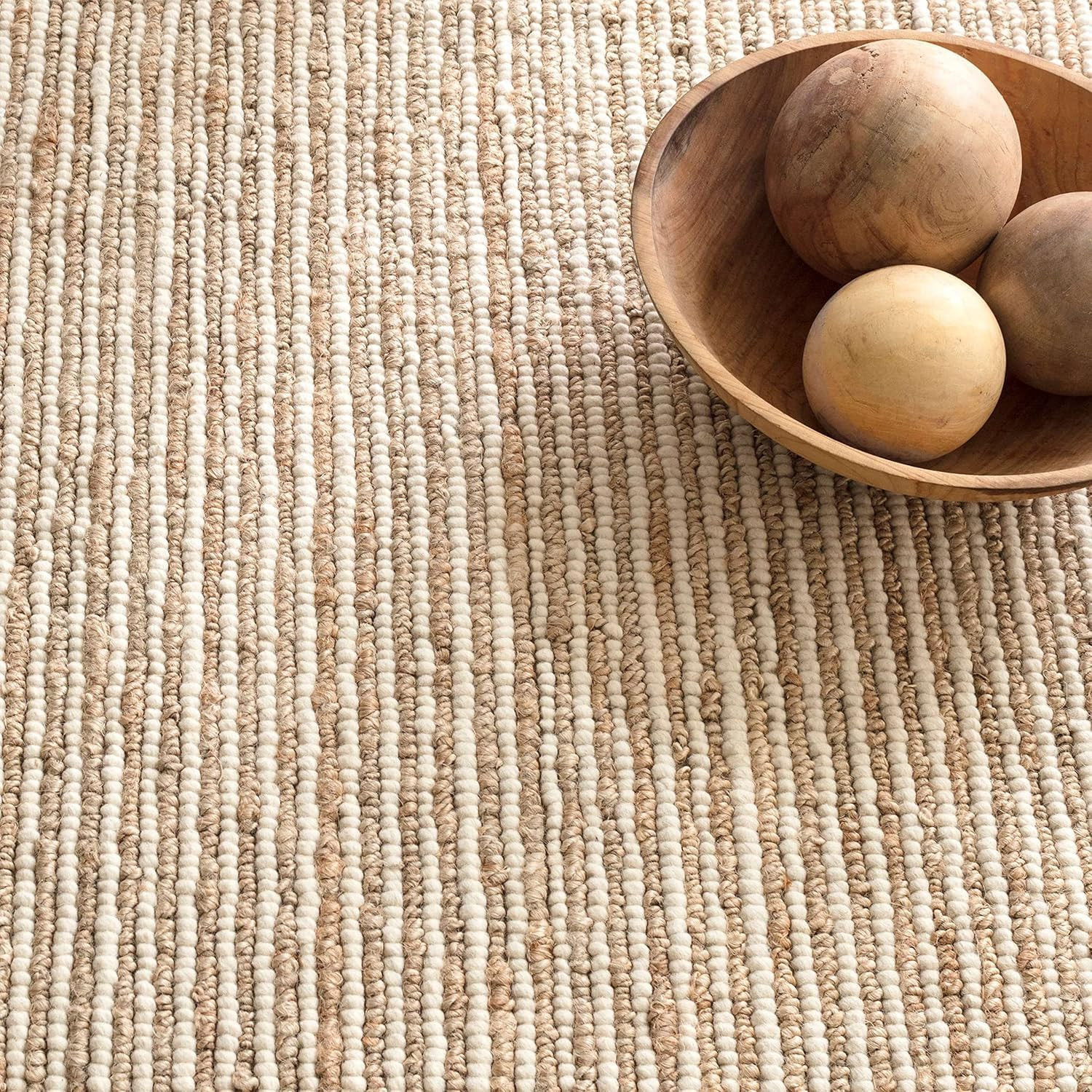 Handwoven Wool & Jute Runner Rug 2×3 ft – Natural Ivory Stripe Design