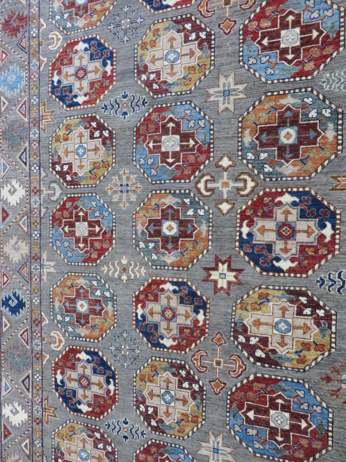 6’6 x 9’10 Hand Knotted Gray Fine Geometric Khotan Oriental Rug G13645