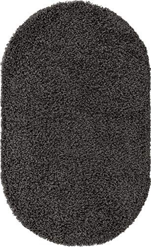 Unique Loom Solo Solid Shag Rug 3’3″ x 5’3″ Oval Graphite Gray Polypropylene