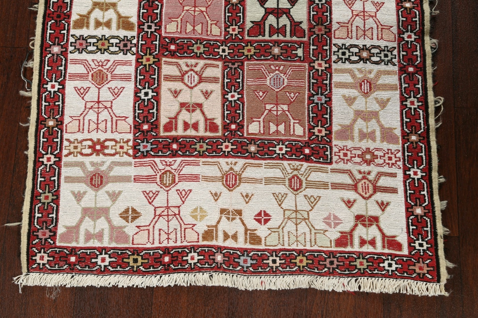 100% Silk Kilim-Sumak Geometric Oriental Area Rug Flat-Weave Tribal Carpet 3’x4′