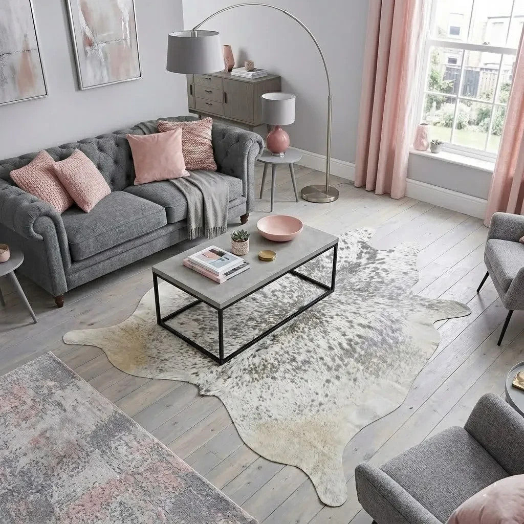 Real Grey salt and pepper Cowhide Rug – 5′-3″ x 5′-7″