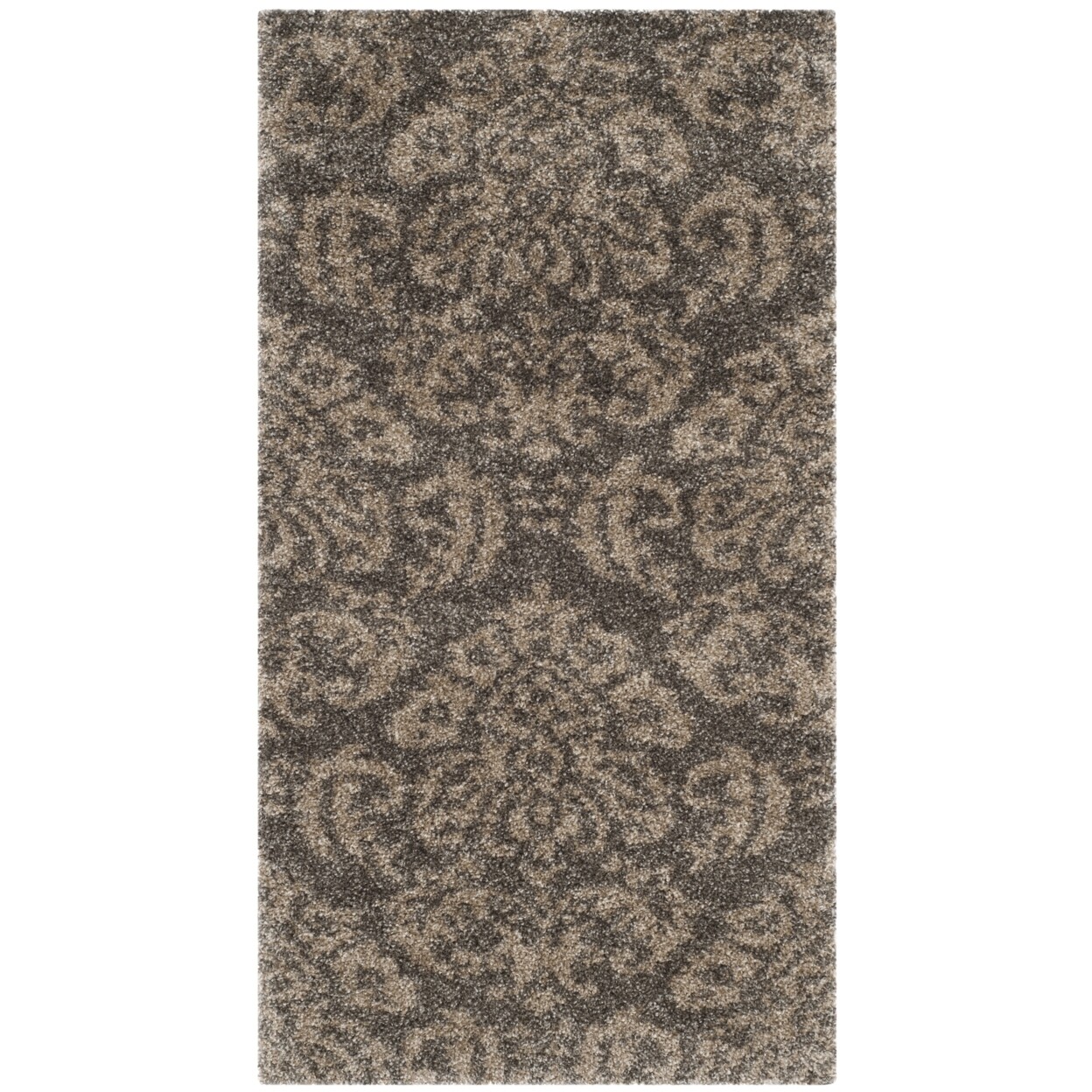 SAFAVIEH Contemporary Damask Floral Plush Shag Area Rug Smoke & Beige Florida