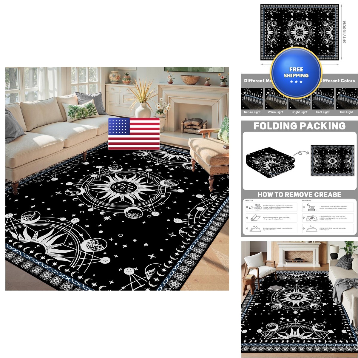Ceryuee 5 X 7 Sun And Moon Rug Boho Celestial Area Rugs For Bedroom Dorm Living