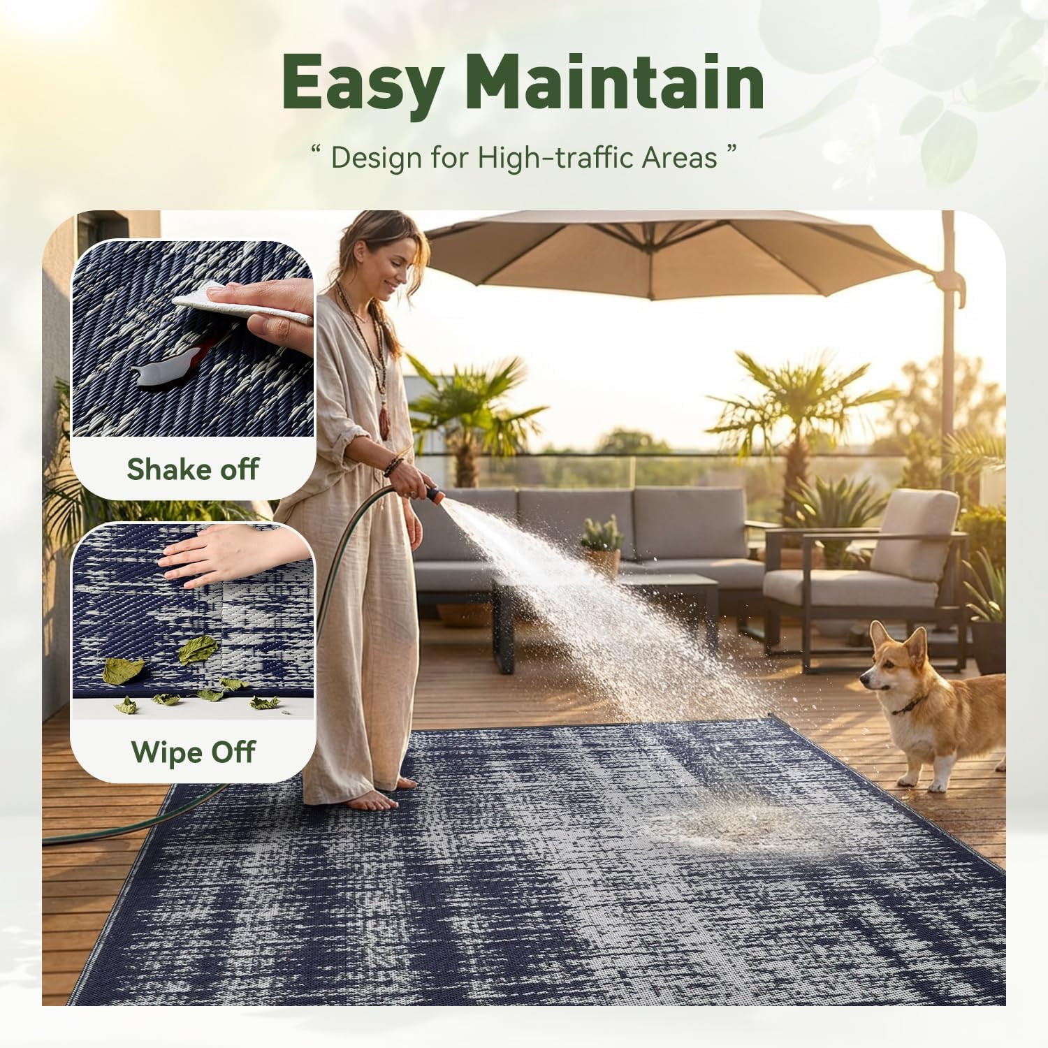 Montvoo Outdoor Rug Waterproof 5X8 Ft Outdoor Patio Rug Mat Reversible Plastic S