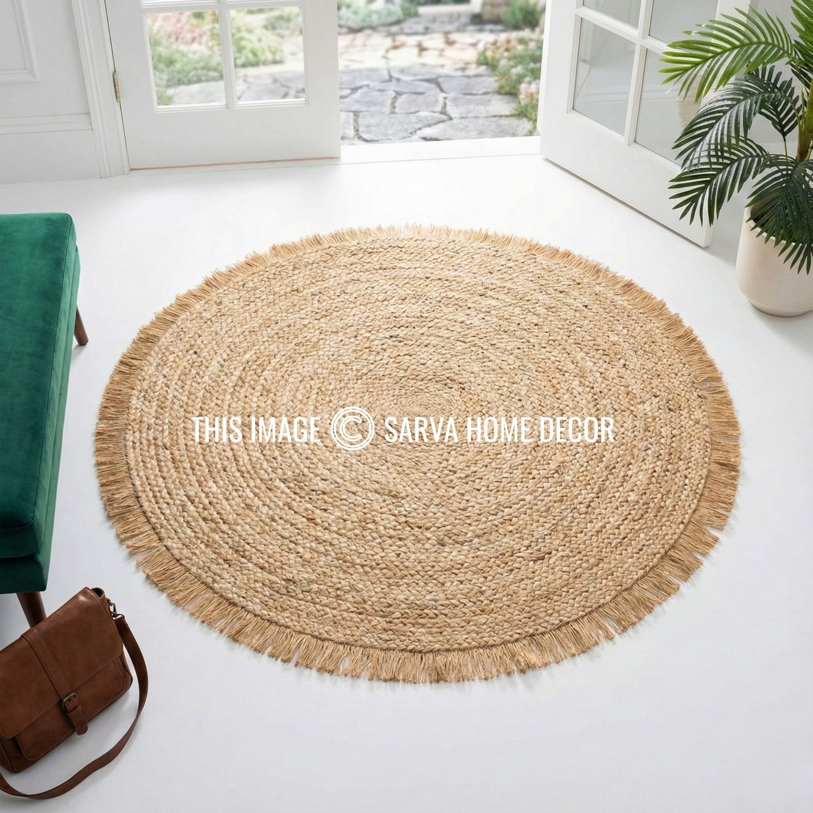 Round Jute Rug Natural Braided Floor Mat with Fringe–Handmade Eco-Friendly Decor