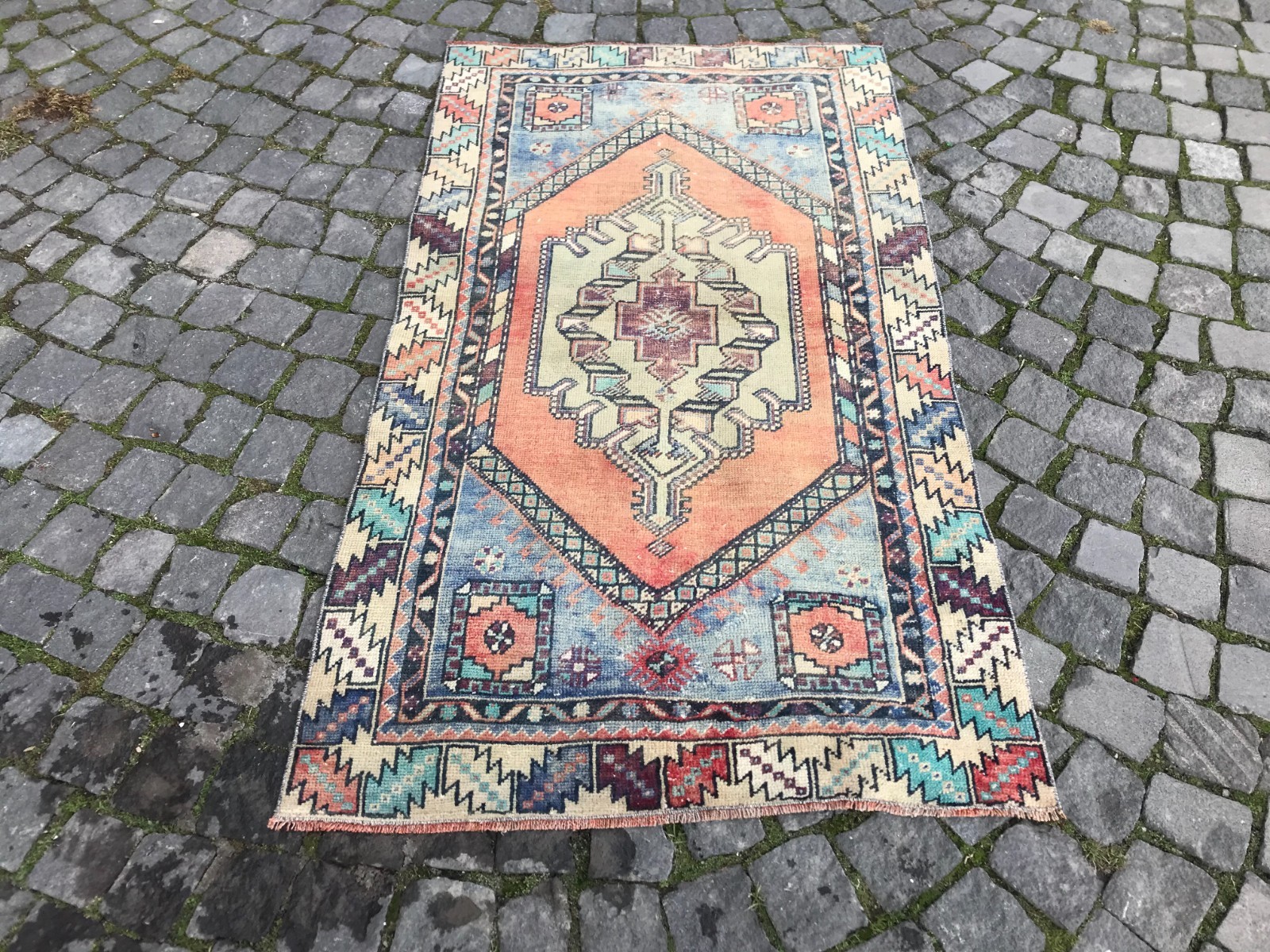 Bohemian Area Rug Handmade Wool Rug Turkish Vintage Traditional Rug 2,9 x 5,2 ft
