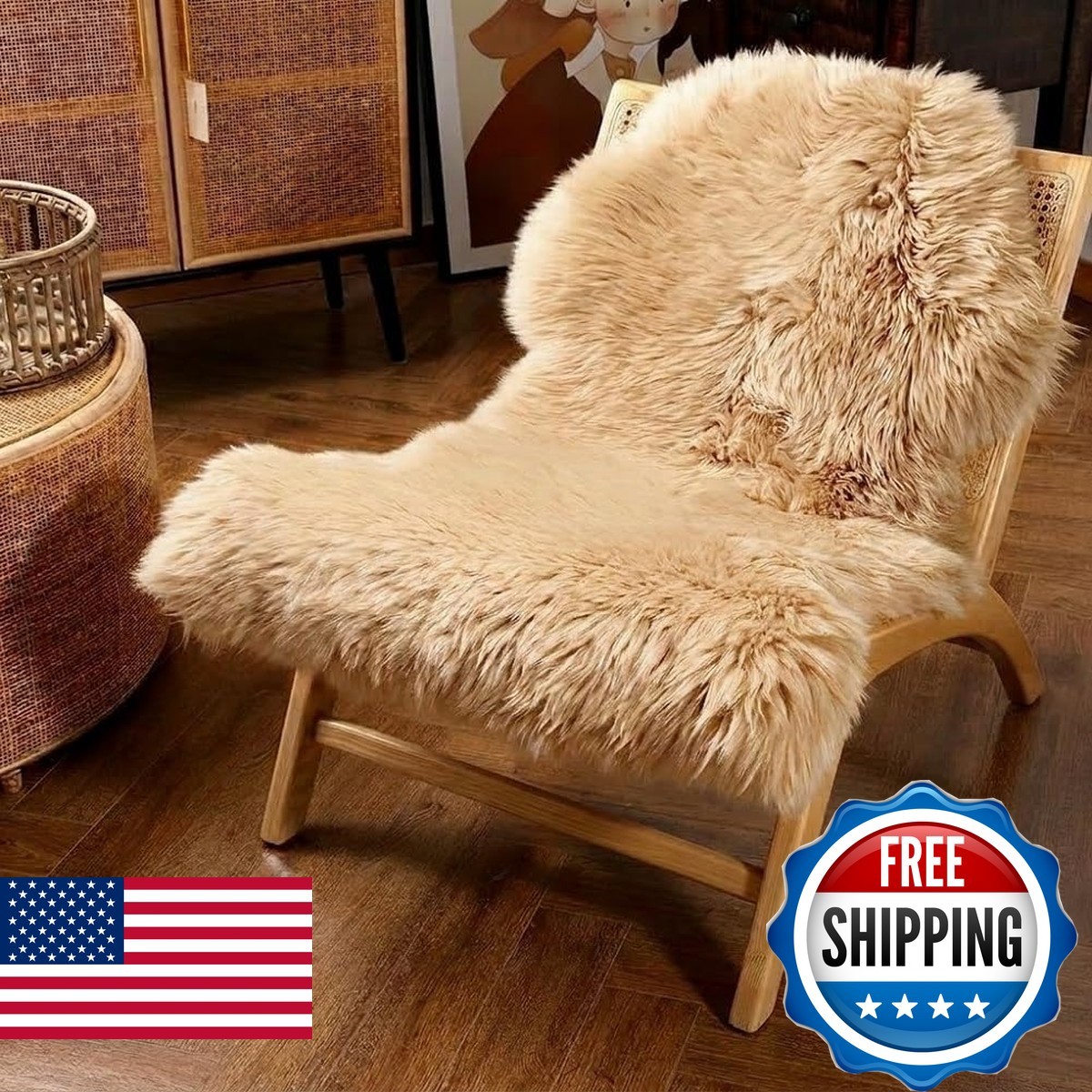 IRIWOOL Premium Genuine Fur Sheepskin Rug Real Australia Sheepskin Natural