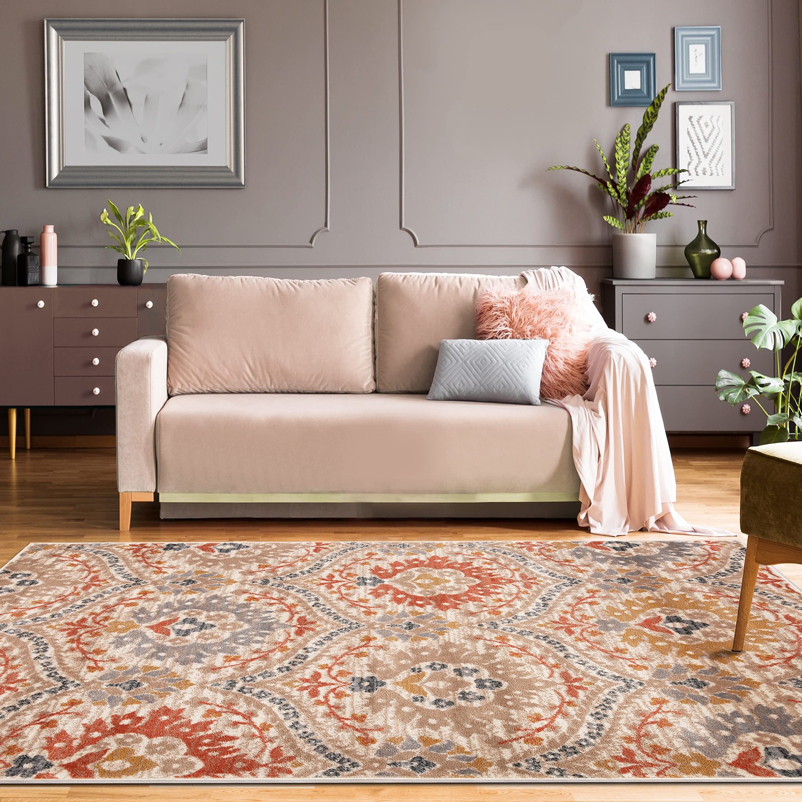 Superior Indoor Area Rug Jute Backed Modern Oriental Floral Damask Floor Decor