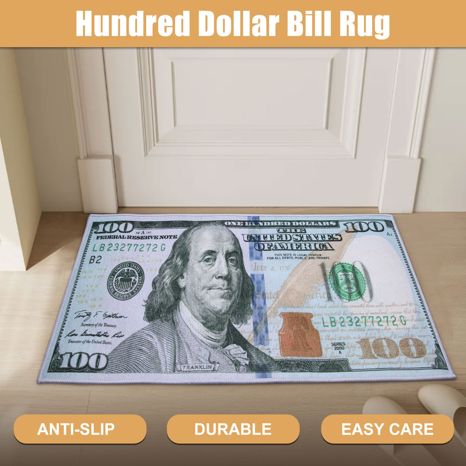 100 Dollar Bill Money Area Rug Carpet Floor Mat Home Decoration 23.8×15.9″ NEW