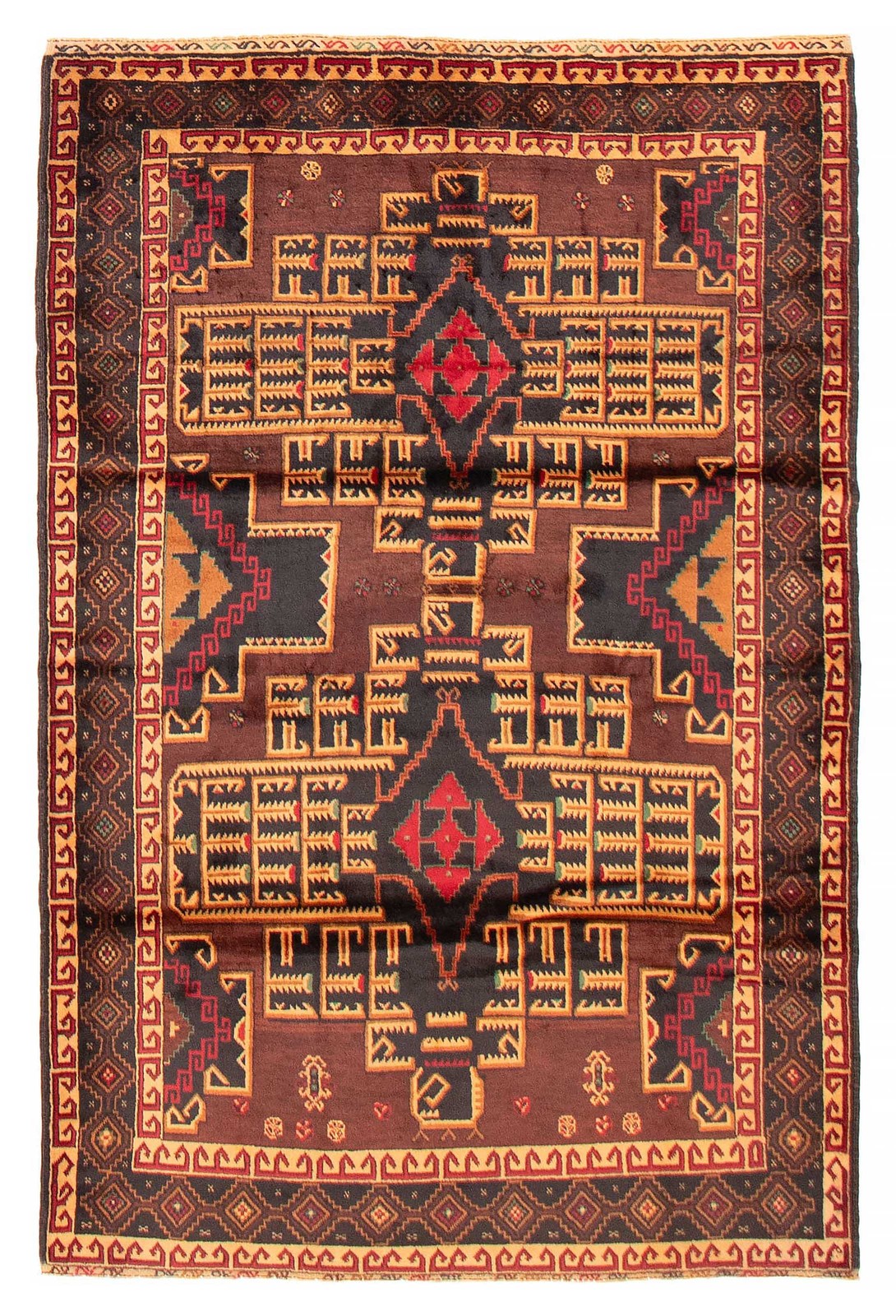 Vintage 4’1″ x 6’3″ Traditional Hand Knotted Vegetable Dye Wool Area Rug
