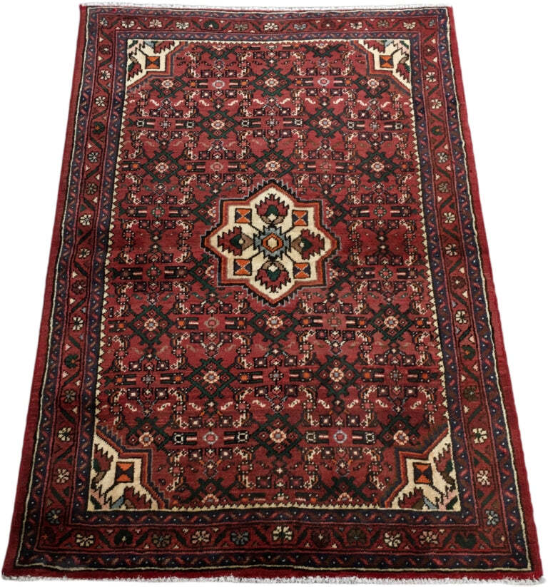 4×5′ Beige Red Traditional Hamaadan Rug 82147