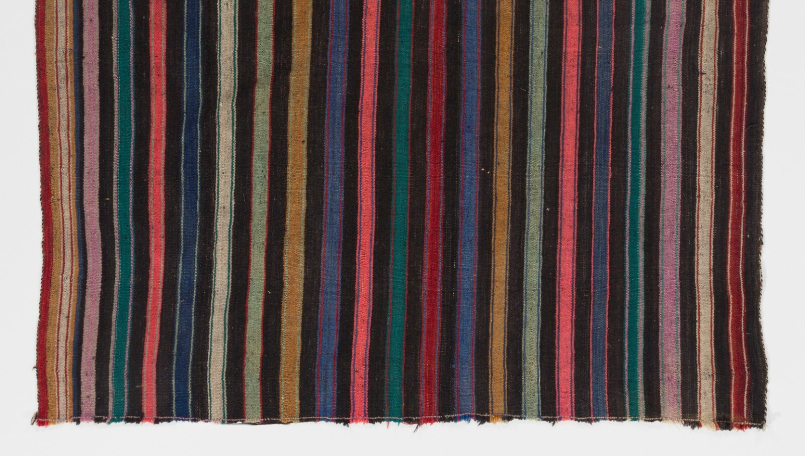 5.2×6.6 Ft Nomadic Anatolian Kilim Rug with Black, Orange, Lilac, Green Stripes