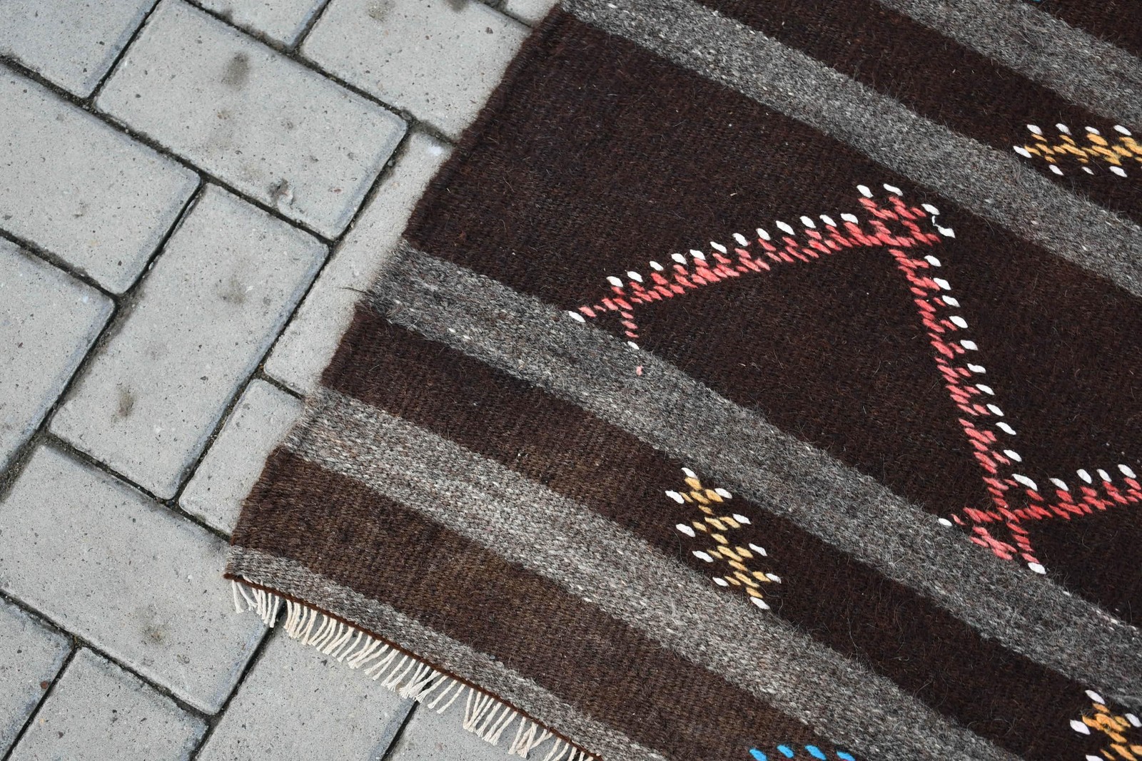Vintage Rug, Oversize 7,2×9,8 ft Turkish Rug, Brown Gray Camouflage Wool Rug
