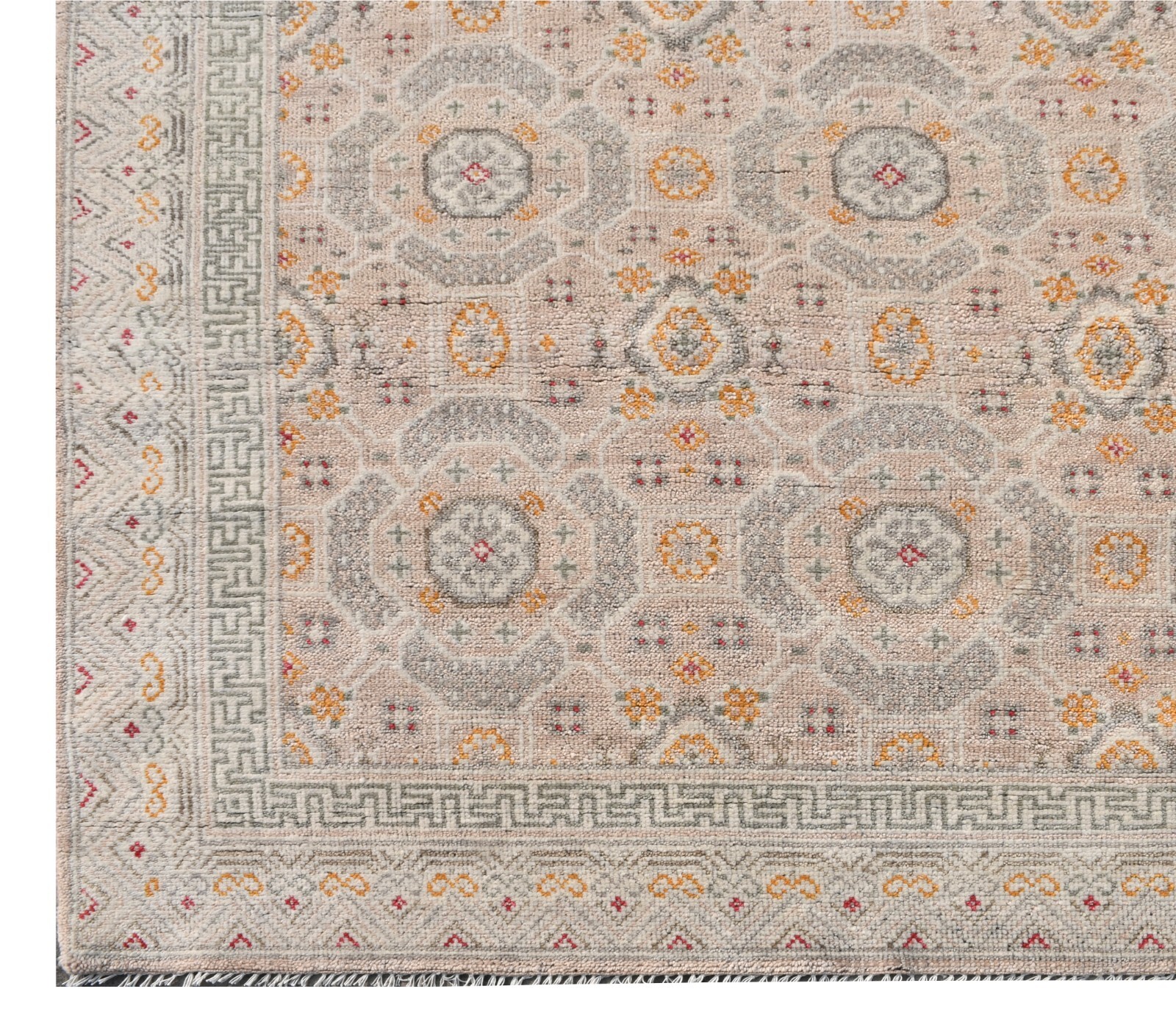 6X9 Khotan Hand-Knotted Wool Area Rug Pale-Pink Carpet