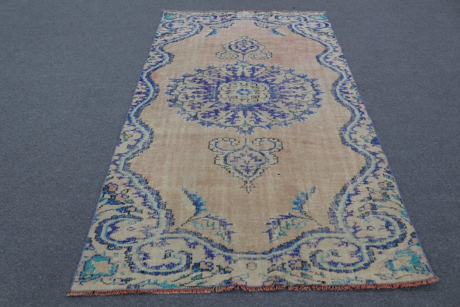 Turkish 4,4×7,7 ft Rug, Vintage Rug, Blue Southwestern Rug Wool