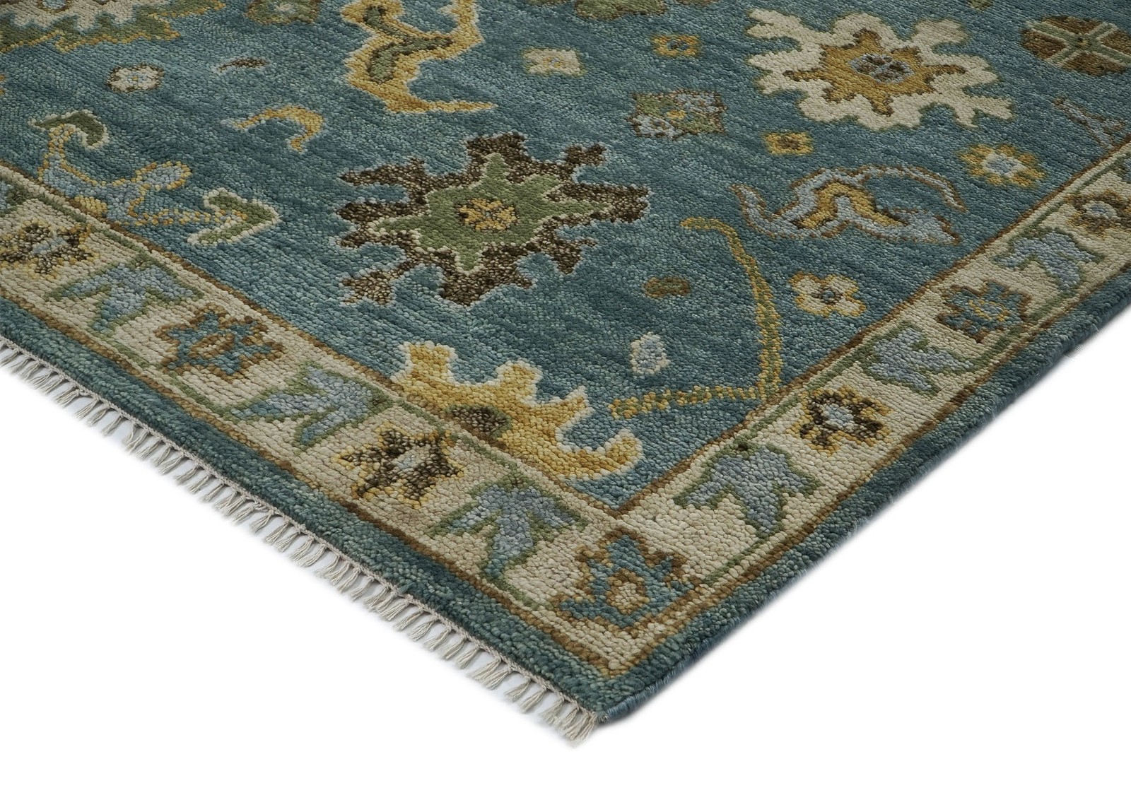 8’11”x12’2” Hand Knotted Wool Celadon, Lime Oushak Arts & Crafts Rug