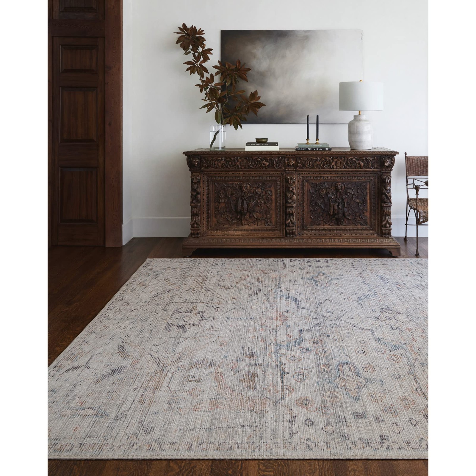 x Becki Owens Marlene Vintage Medallion Area Rug, 7’10” x 10′, Light Blue