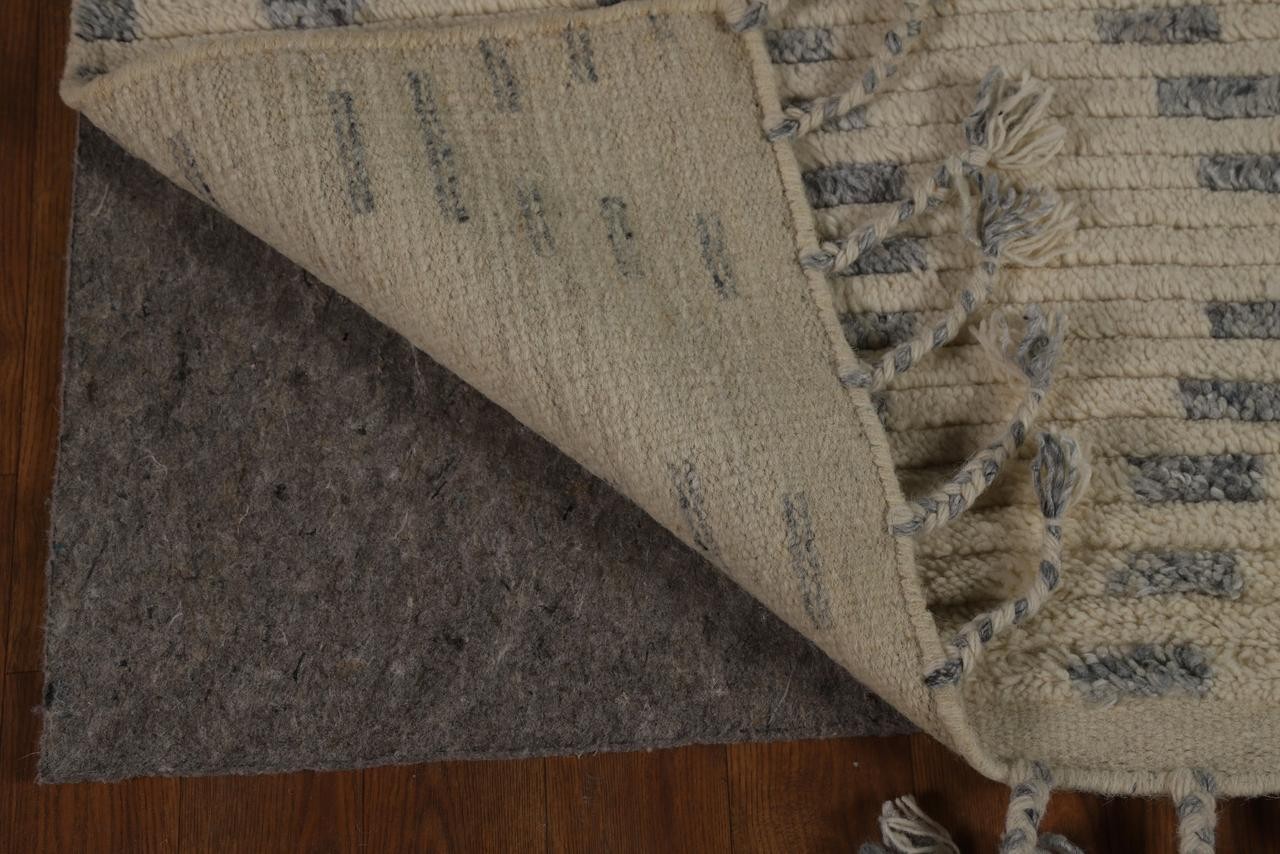 Striped Trellis Ivory 4×6 Hand-Knotted Wool Moroccan Oriental Area Rug