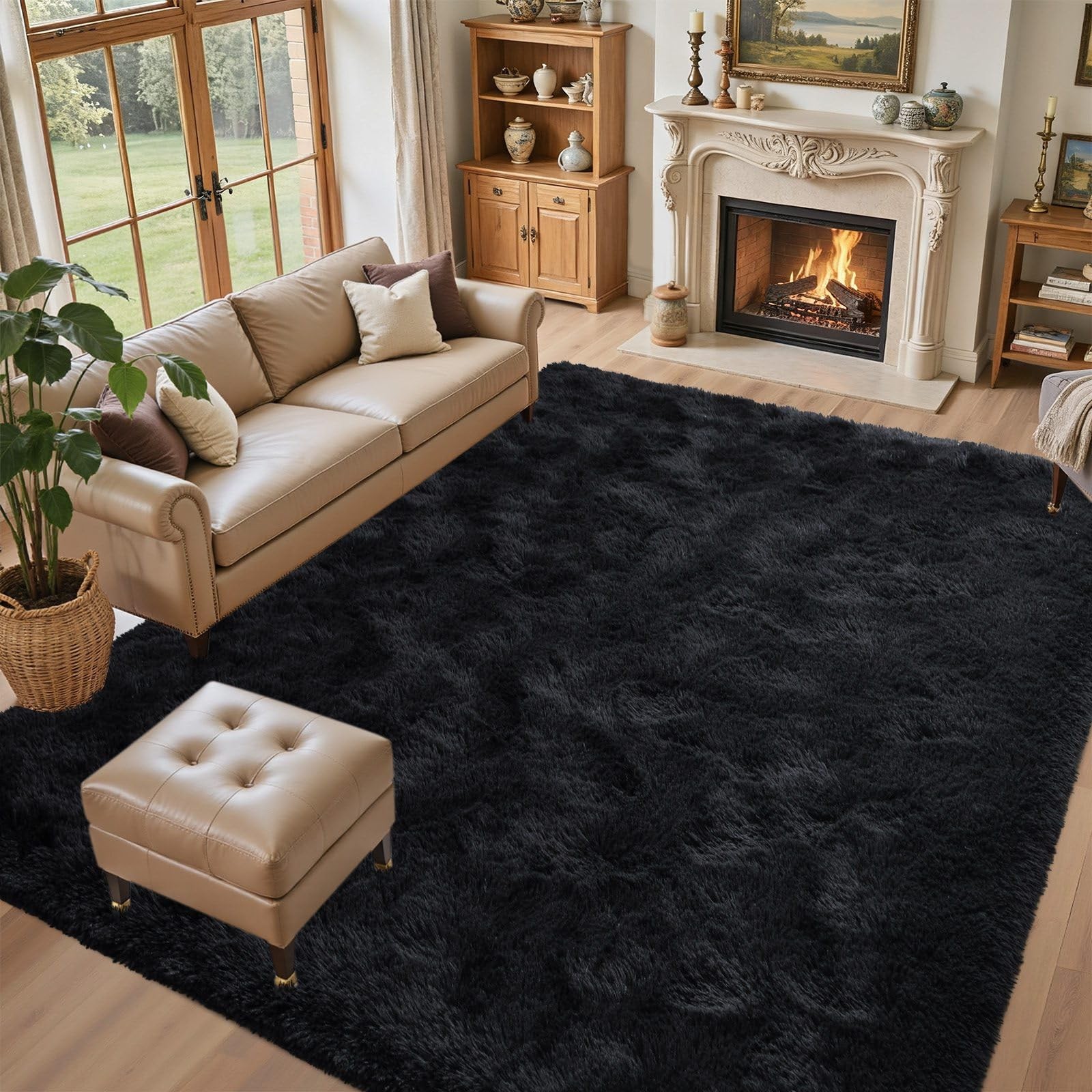5×7 Black Area Rugs for Living Room, Large Fluffy Shag Bedroom Rugs Non-Slip,…